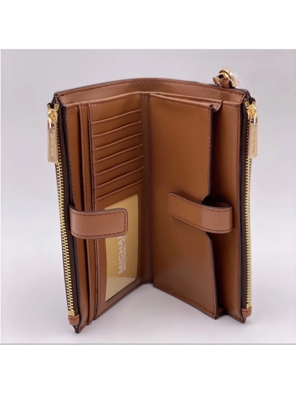 Michael Kors Jet Set Travel Double Zip Wallet Wristlet Brown